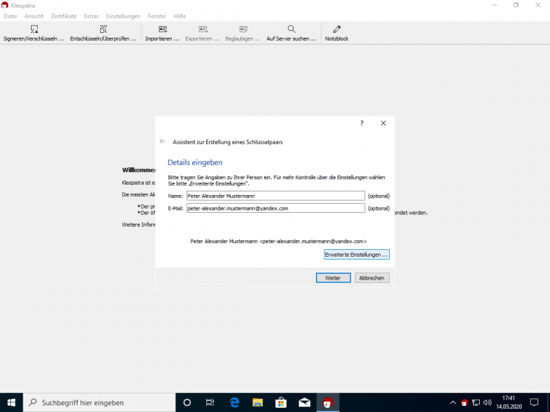 Geben Sie Ihren Namen und Ihre E-Mailadresse ein
