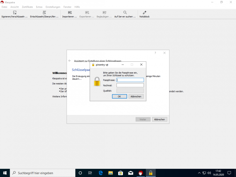 Vergeben Sie ein Kennwort für das Schlüsselpaar