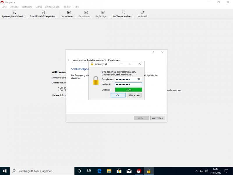 Warten Sie bis der Schlüssel erstellt wurde und übermitteln Sie diesen an einen Verzeichnisdienst